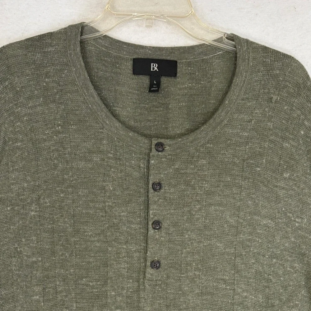 Banana Republic Lightweight Merino-Linen Henley Shirt Olive Green Men's L Tall